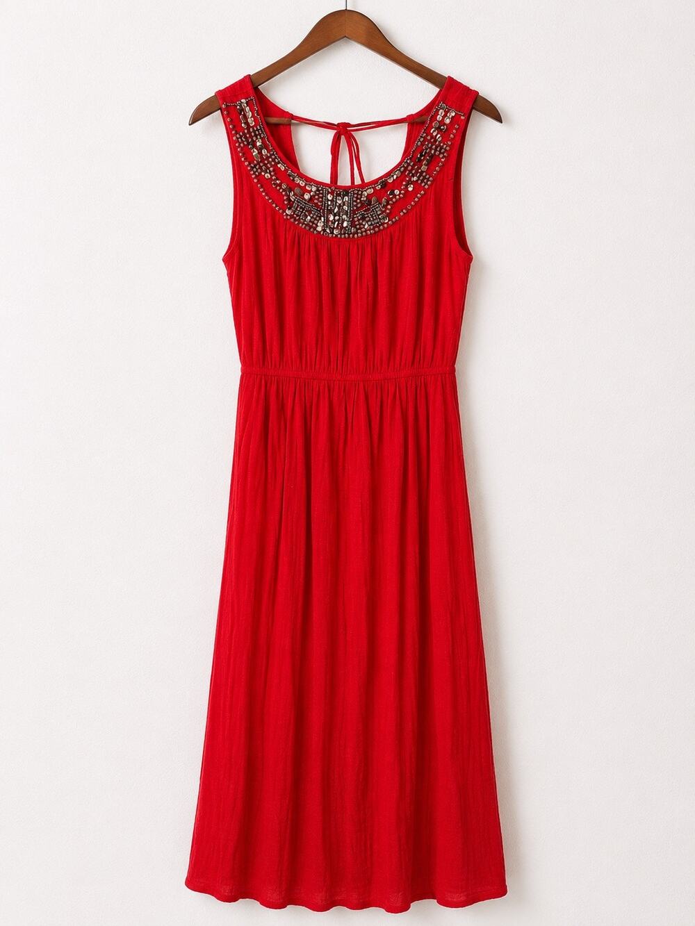 AGB Red Beaded Embellished Maxi Dress Small Boho Festival Evening Gown